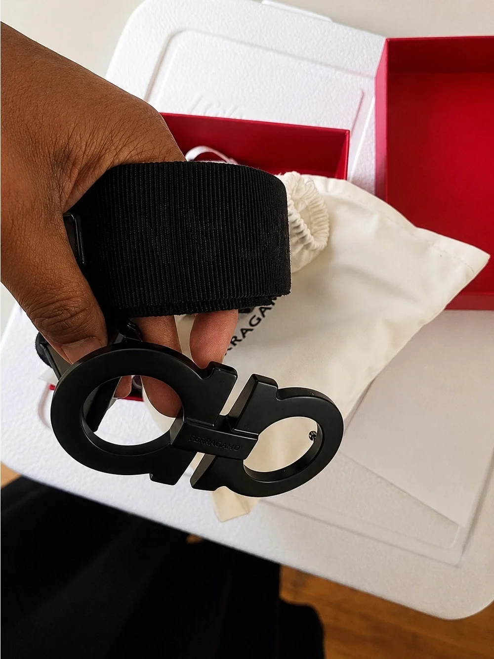 Salvatore Ferragamo Black Gancio Buckle Fabric Belt